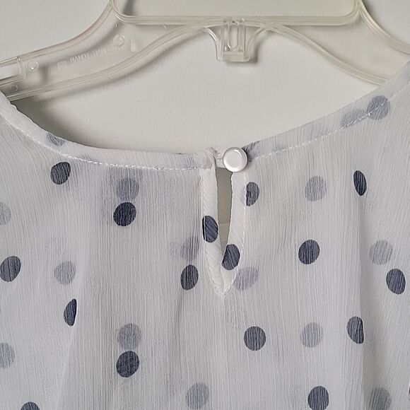NWT Chiffon Ruffle Blouse Sz S Coquette Feminine Polka Dot Retro Sheer Modest - Picture 6 of 10